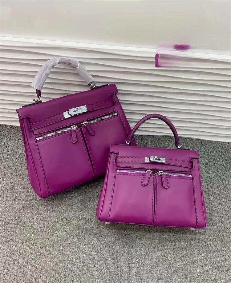 Новая сумка KL из коровьей кожи первого слоя женская с двойным карманом вместительная большая сумка через плечо для работы