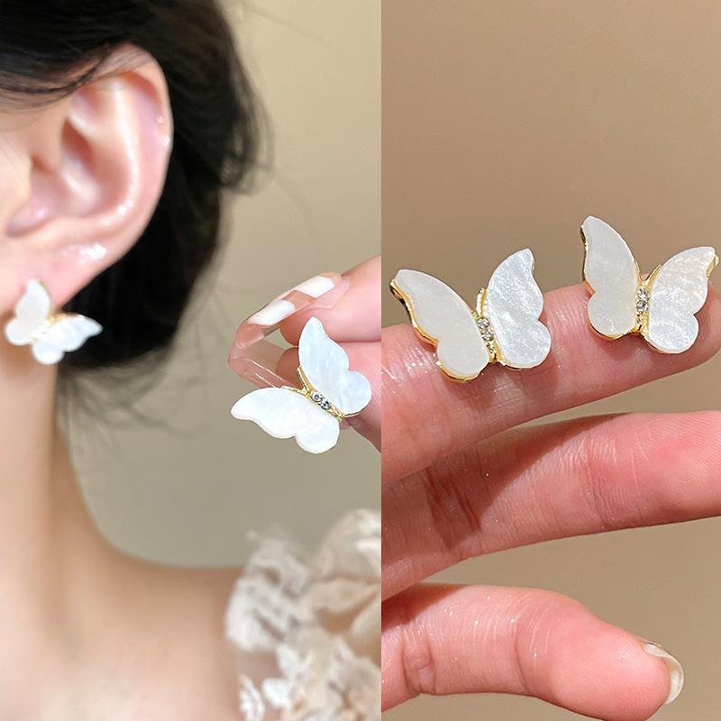 Popular Pearl Butterfly Earrings Women's Premium Sense Niche Light Luxury Silver Needle Earrings Ear Jewelry
