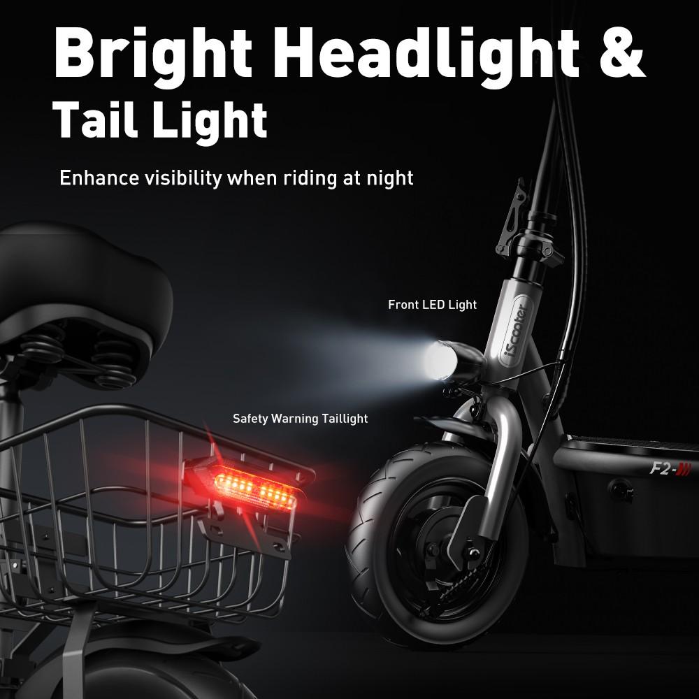 Электросамокат iScooter F2 с сиденьем и задней корзиной, двигатель 500 Вт, аккумулятор 36 В 7,8 Ач, 10-дюймовые шины, максимальная скорость 30 км/ч, запас хода 30 км