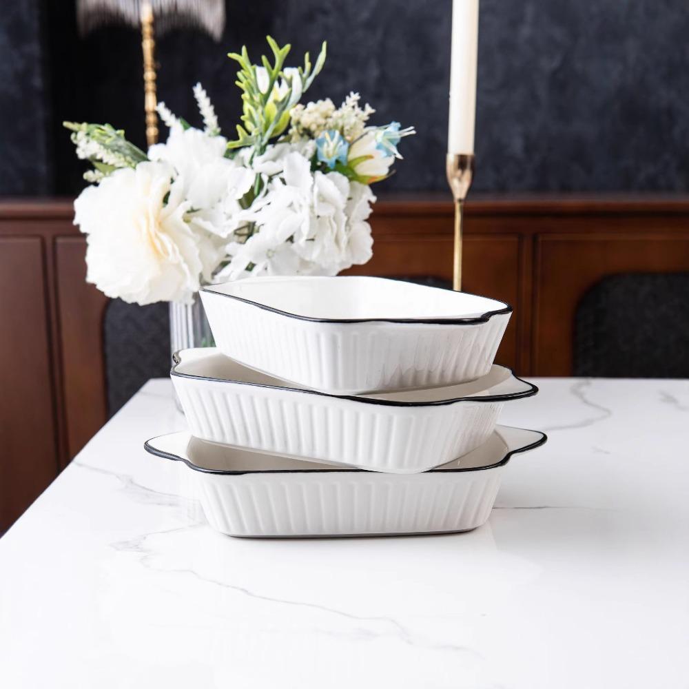 2 Piece Rectangular Casserole Lasagna Dish Strip Pattern Food Serving Tray Pasta