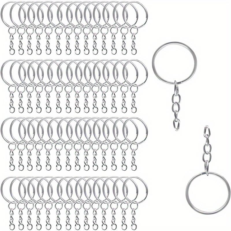 100pcs 2.5CM Smooth Round Keyring with Chain Ring DIY Jewelry Accessories Key Ring with Extension Chain Open Ring Single Ring Key Chain Bag Pendant