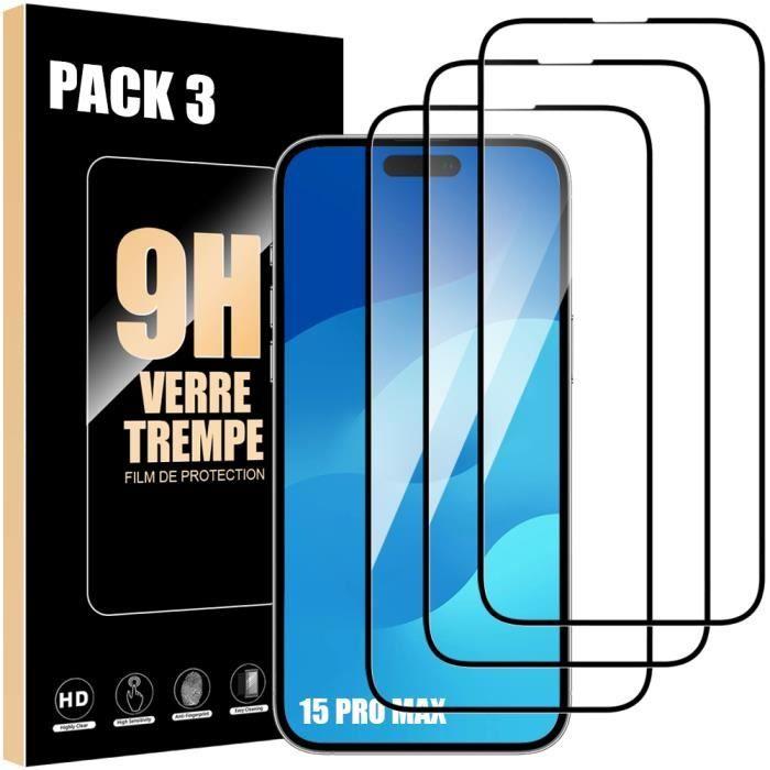 Verre Trempé - BOOLING - pour iPhone 15 Pro Max - Lot de 3 - Résistant aux Rayures - Protection 9H