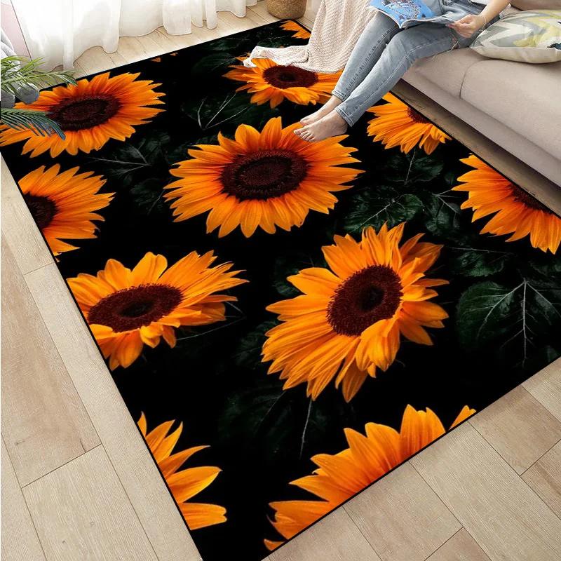 Sunflower Print Kitchen Mat Rug Set Doormat Carpet Non-Slip for Farmhouse Hallway Home Office Sink Laundry Room Floor Decor