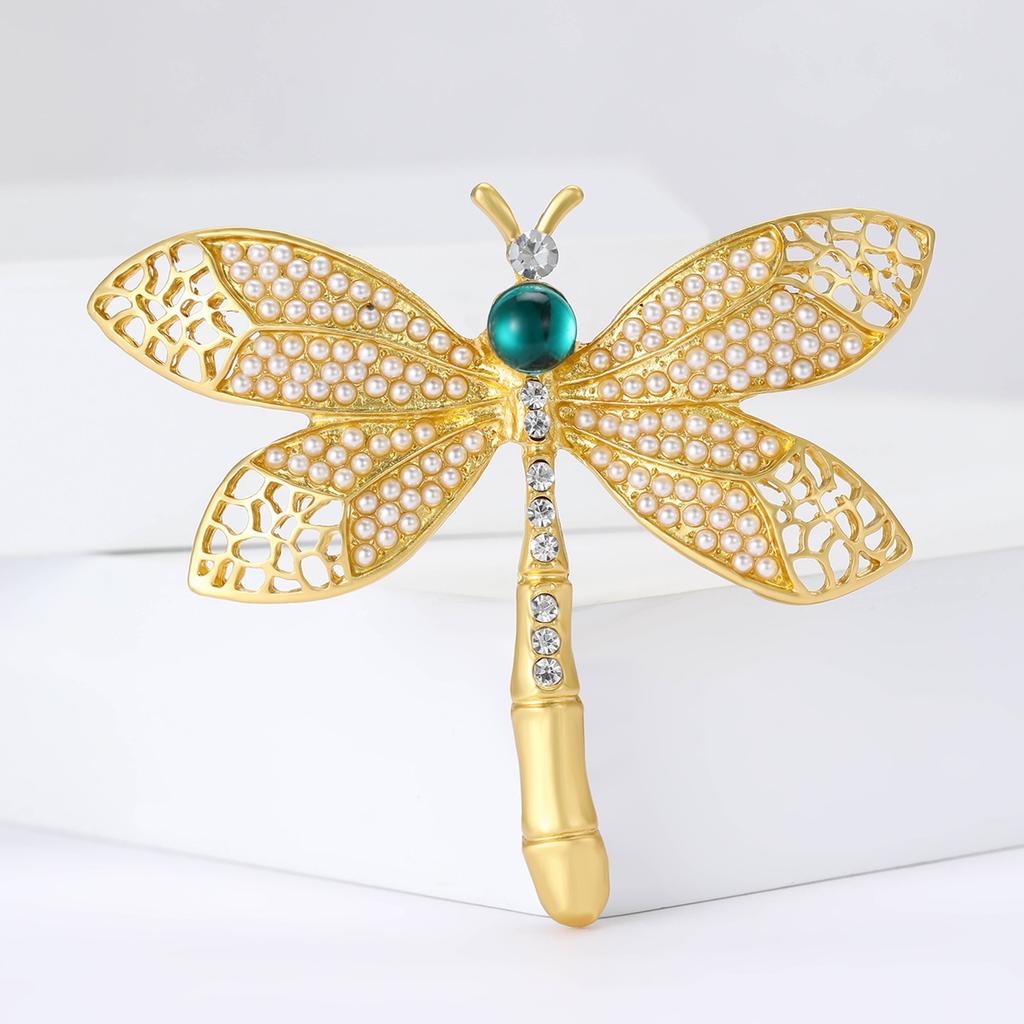 Fashion Heavy Industry Alloy Pearl Dragonfly Brooch Vintage Versatile Women'S Suit Coat Corsage Accessories Pin