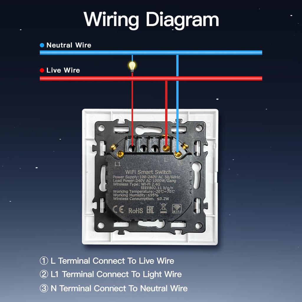BSEED WIFI Click Switches Wall Smart Click Light Plastic Switches Yellow Backlight Plastic Frame EU Standard Tuya APP Switch