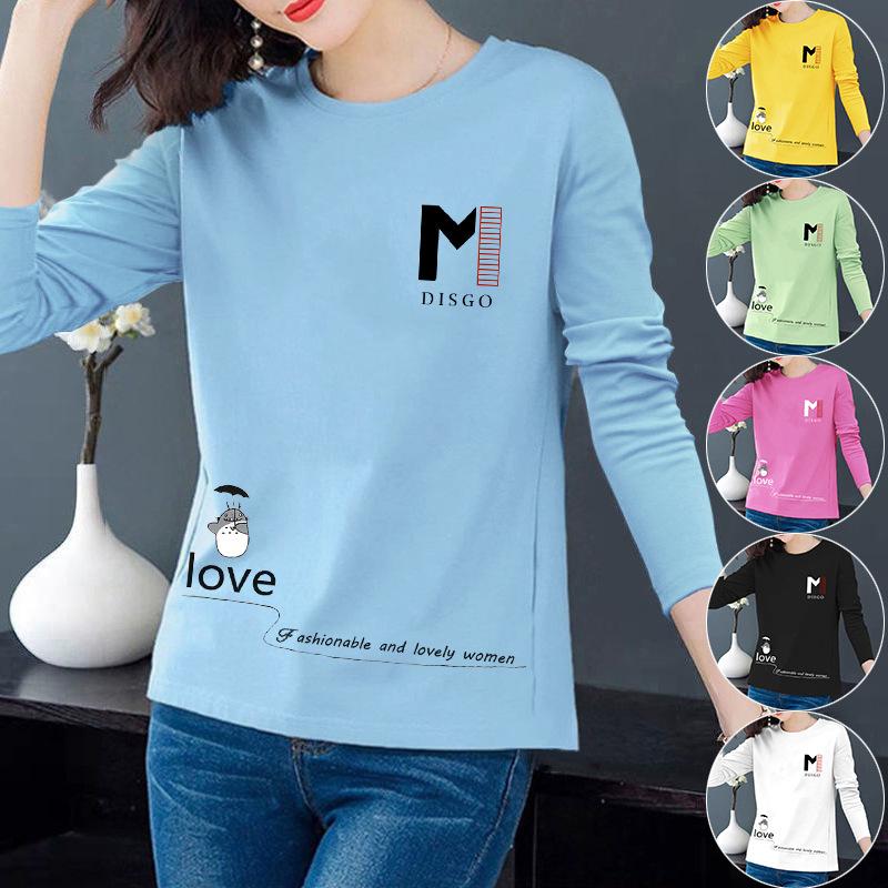 Женская весенняя мультяшная футболка с длинным рукавом, модная, простая и универсальная женская футболка для ношения под низ