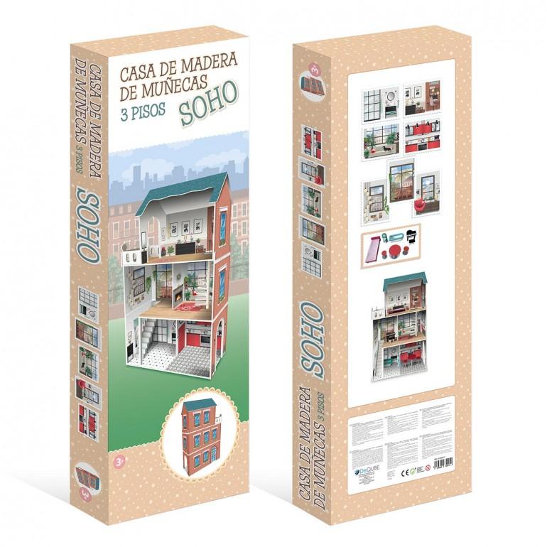 DEQUBE D00181 three-story wooden dollhouse