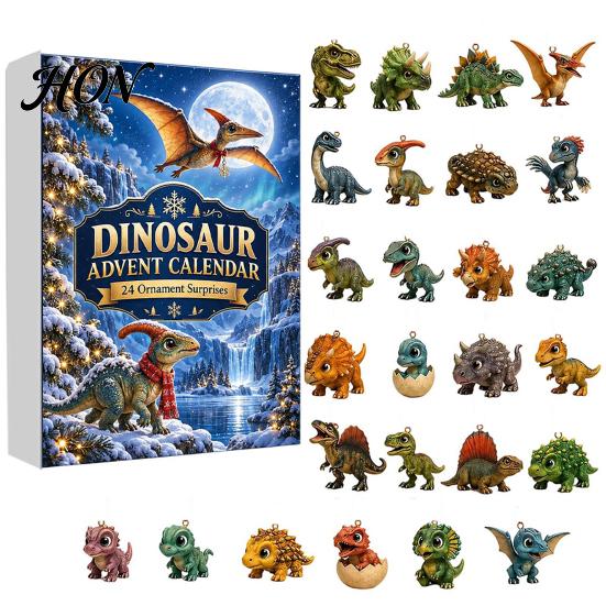 Acrylic Dinosaur Figurines for Decoration 24 Days Christmas Advent Calendar 2026, Cute 2D Themed Party Favors Figures Countdown Calendar, Holiday