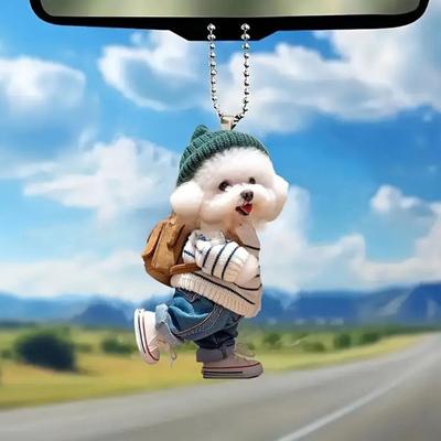 Подвеска в форме собаки, подвесное украшение для автомобиля, реалистичный вид, легко повесить, акриловое рождественское украшение, украшение для авто зеркала заднего вида