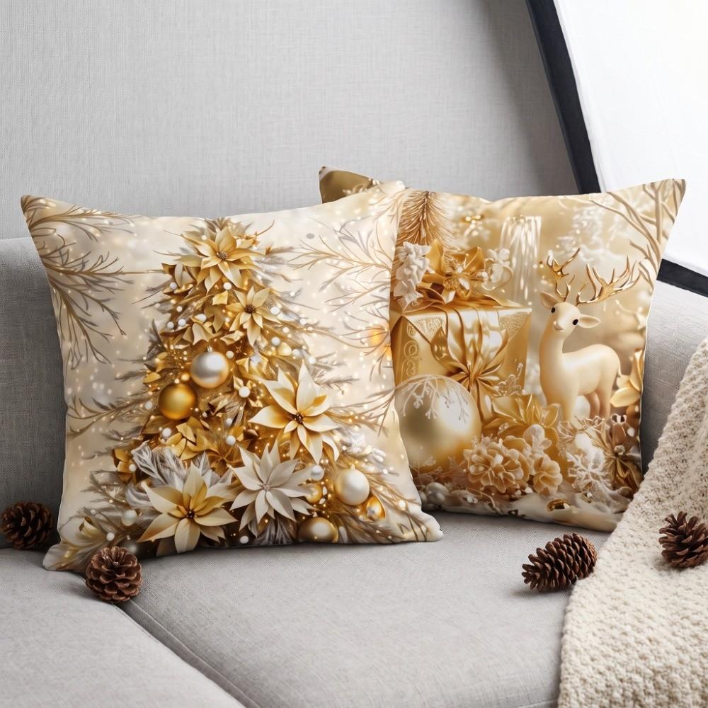 2D Printed Throw Cushion Case Soft Elk Deer Pillow Cover Christmas Pillow Covers Living Room