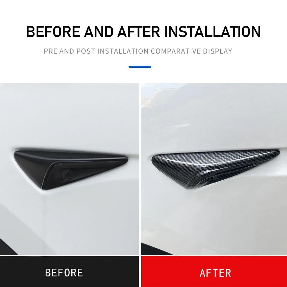 For Tesla New Model 3 Highland 2024 Side Camera Cover Lens Protector Black White Red Shiny Matte Carbon Fiber Pattern