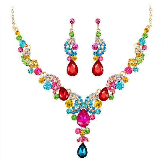 1 комплект ювелирных изделий, ожерелье, серьги, роскошные стразы, изысканное сверкающее ожерелье с подвеской в ​​тон, длинные висячие серьги на шею невесты