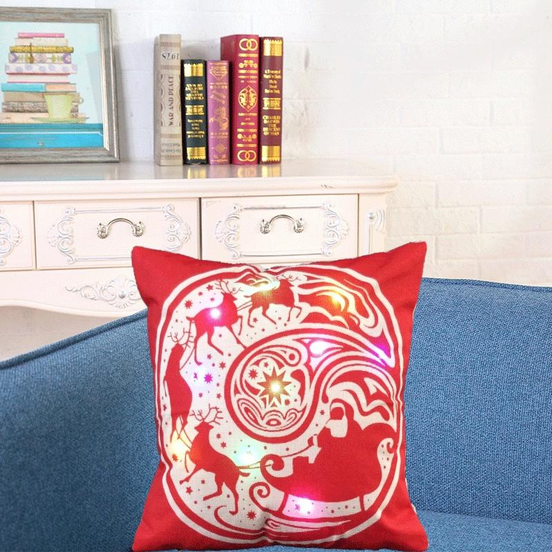 Elegant Cotton Linen Pillow Cover With Led Lights For Charming Christmas Decor