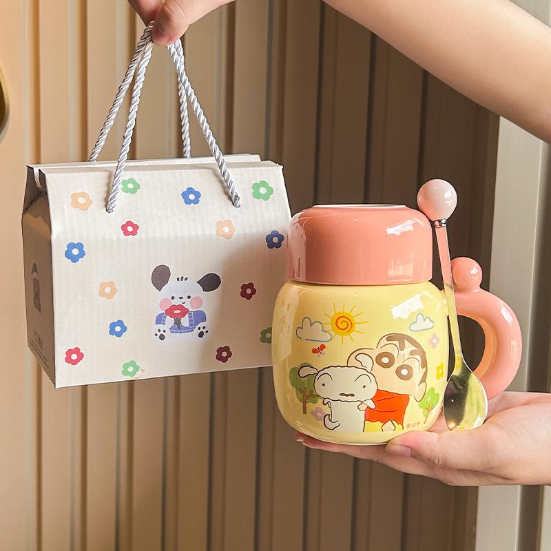 Crayon Xiaoxin Ceramic Kettle High-value mug with lid Cute large-capacity coffee water cup Birthday gift