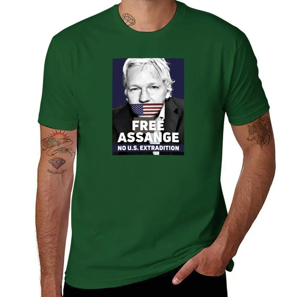 Free Assange - No Us Extradition T-Shirt vintage summer top summer clothes men clothing
