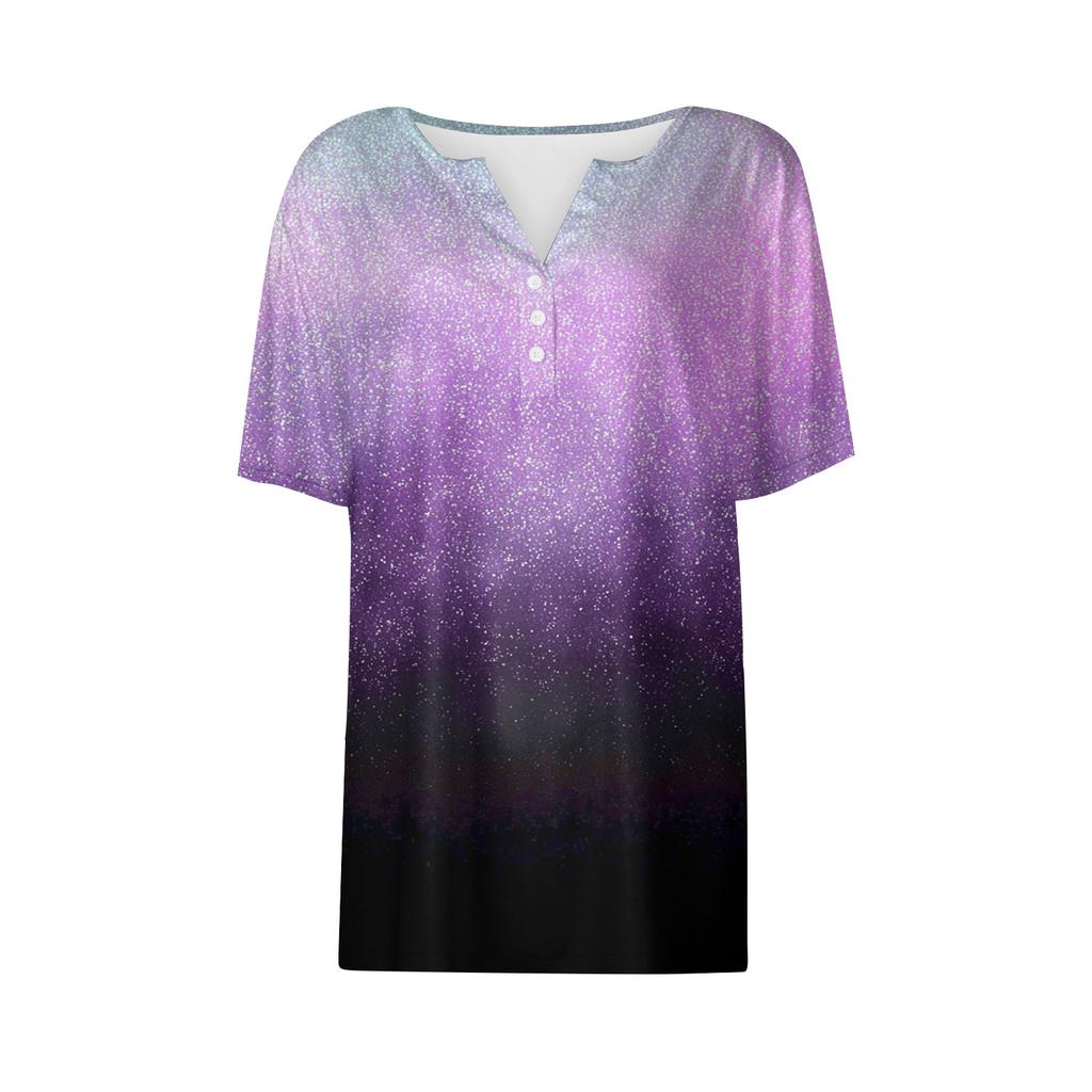 Женская футболка Футболка Принт Пуговица Короткий рукав Повседневная Мода для выходных Базовая V-образный вырез Обычный топ