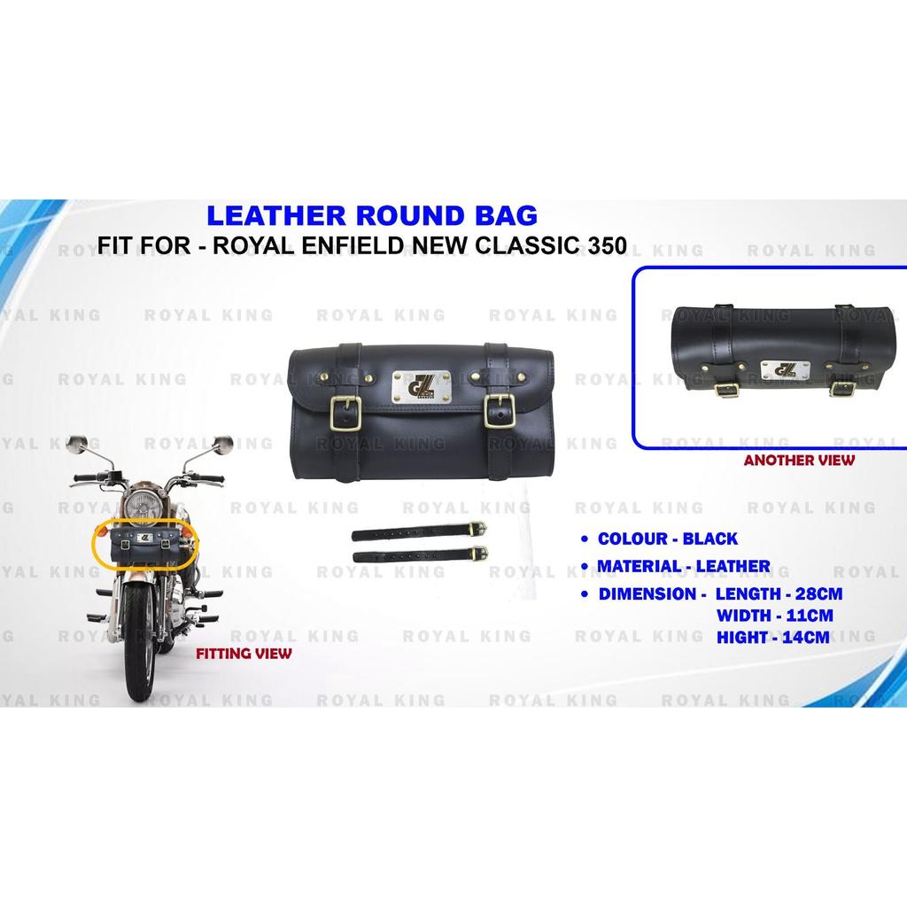 Black "Leather Round Bag Fit For Royal Enfield New Classic 350 Reborn"