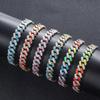 Personalized Hip Hop Jewelry 12mm Bling CZ Iced Out Colorful Enamel Rainbow Prong Cuban Chain Bracelet for Women and Men