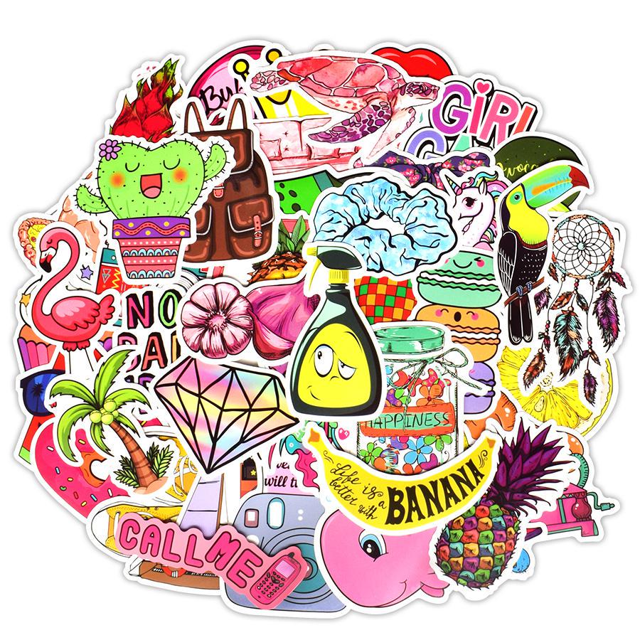 50 PCS Cartoon Vsco Girls Kawaii Stickers Toy for Children Cute Sticker To DIY Laptop Bicycle Moto Car Luggage Skateboard Decals