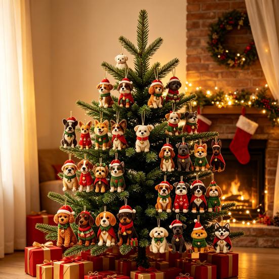 Cute Dog Breed Pendants with Santa Hats Advent Calendar, 2D Acrylic Breeds Ornaments, 24-Days Christmas Unique Collectibles for Fans Countdown