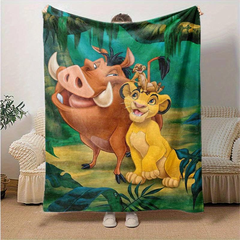 1pc. Cartoon Lion King Simba Timon Pumbaa Blanket, Home Decor Gift for All Seasons,Soft Flannel Throw Blanket, Versatile & Cozy for Bedroom,