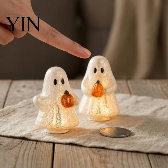 Glowing Ghost Figurine Light-Up Cute Resin Figurine, Desktop Ornament, Warm Creative Housewarming Gifts Light Halloween Statue for Bedroom Shelf
