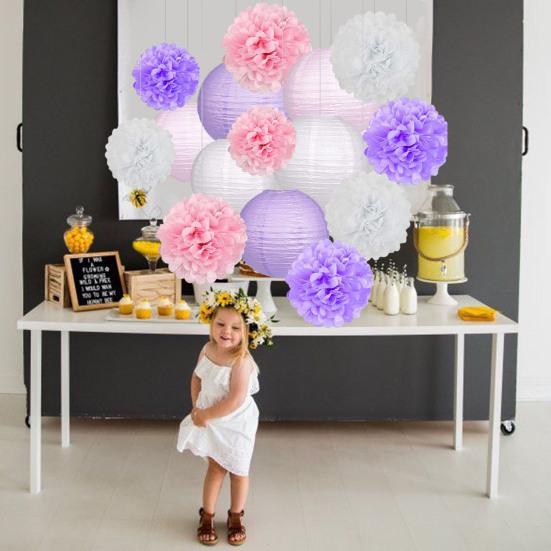 1 Set Paper Lanterns Party Decorations Tissue Pom Poms Flower Balls Simple Installation Boho Wedding Decorations
