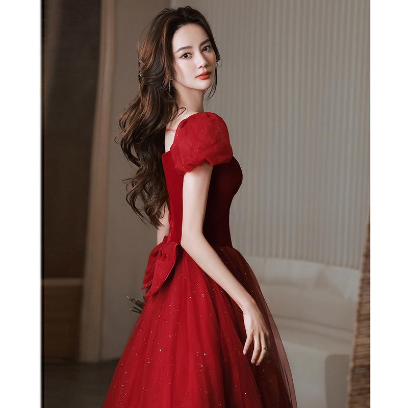 Princess on the Run Toast Bride 1011 New Temperament Red Engagement Summer Evening Dress Women's Small Dress