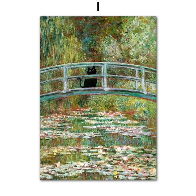 Funny Art Matisse Monet Black Cat Van Gogh Sunflowers Canvas Posters and Prints Wall Pictures for Living Room Decor