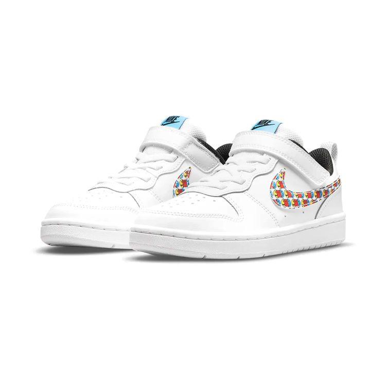 Nike Детские кроссовки Court Borough Low 2 SE PS Happy Hoops Белый Черный Университет-Синий DM8099-100