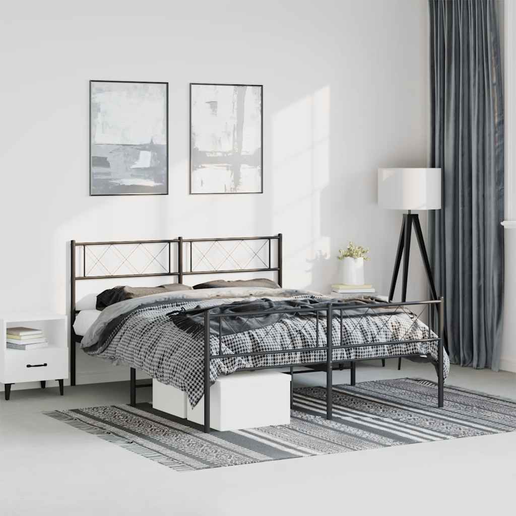 Metal Bed Frame with Headboard and Footboard Black 135 x 190 cm