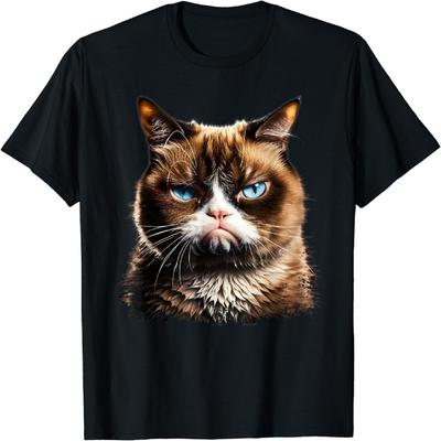 Смешная графика кота с сердитой мордой для мужской, женской, мальчишеской, девчачьей футболки