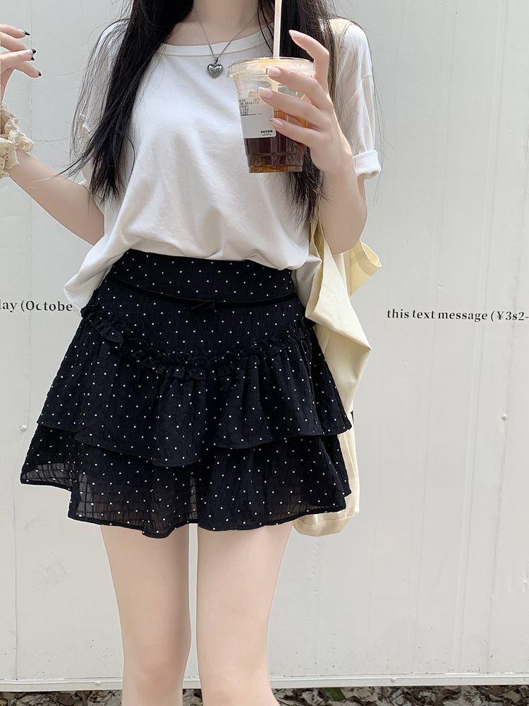 Юбка мини-юбка балетного стиля с высокой талией для женщин, летние милые юбки А-силуэта с бантом в горошек