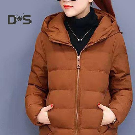 Women Winter Hooded Jacket Solid Color Long Sleeve Loose Thick Warm Down Cotton Short Coat for Cold Weather All Match Streetwear Outwear