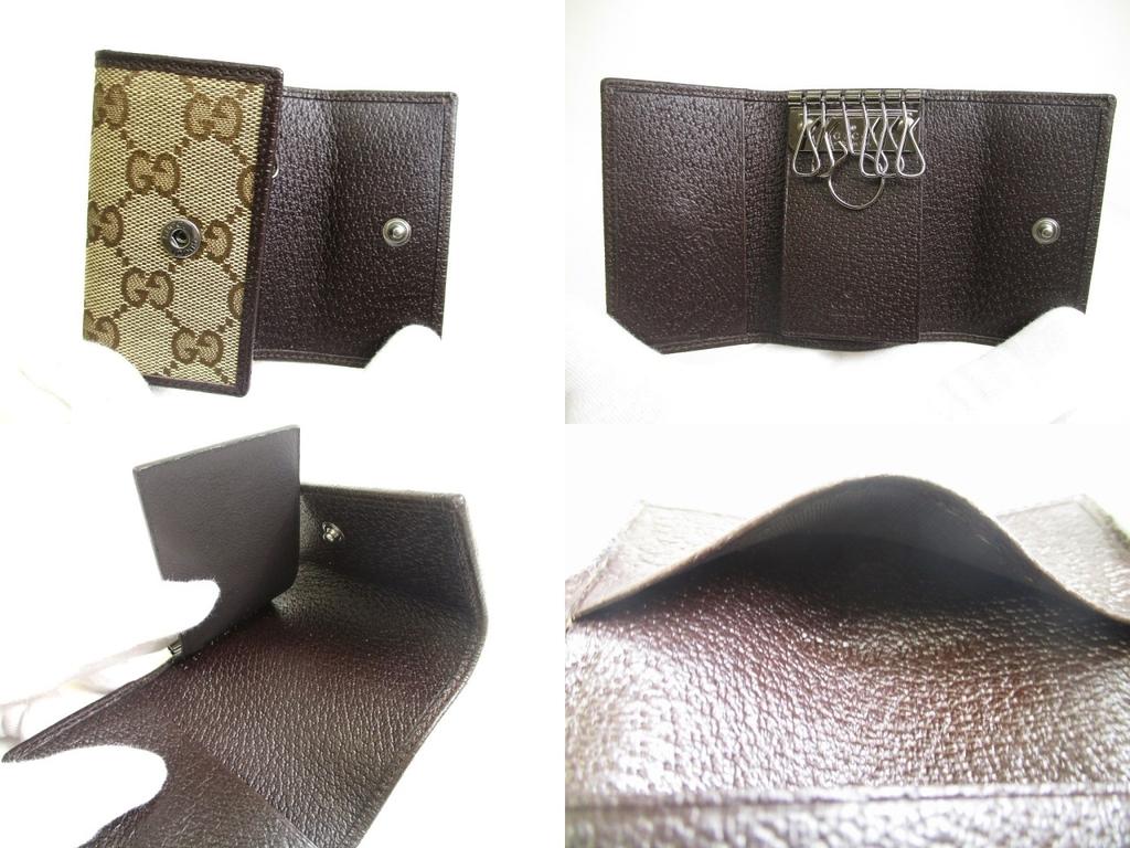 Authentic GUCCI GG Beige Canvas Brown Leather 6 Pics Key Chain #a539  Refurbished