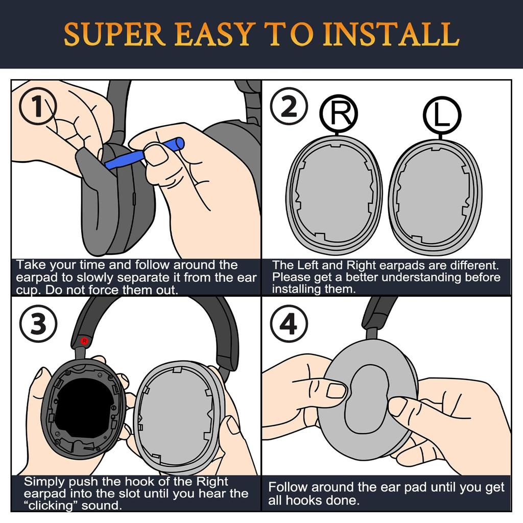 SOULWIT Ear Pads Ear Cushions for Sony Wireless Noise Canceling Headphones Replacement Pads High Density Foam Protein Leather Head Pad WH-1000XM5