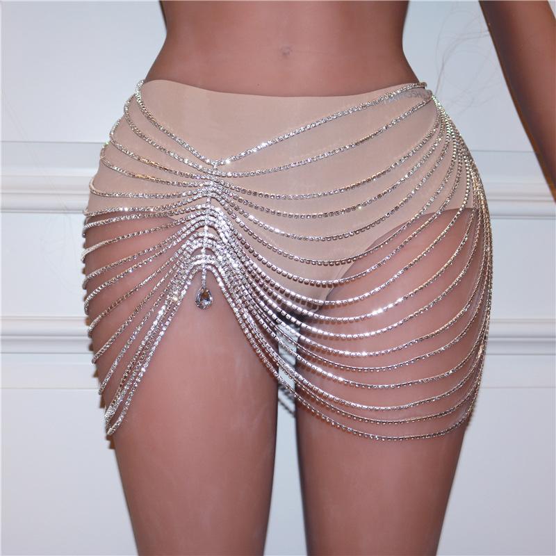 Europe and America Cross Border New Tassel Pendant Waist Chain Dance Dress Sexy Nightclub Super Shiny Crystal Body Chains