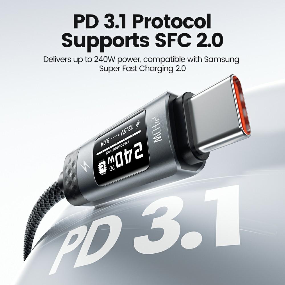 TOOCKI TX111C4 240 В OLED-дисплей USB-C кабель 1 м Быстрая зарядка Кабель для передачи данных 480 Мбит/с для ноутбуков/планшетов/телефонов