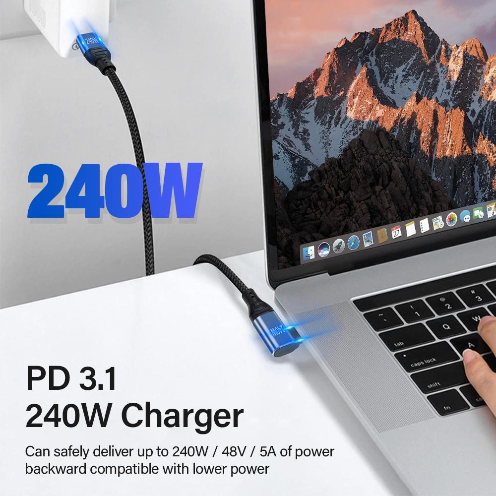 90-градусный угловой сверхбыстрый кабель для зарядки PD 3.1 240 Вт USB Type C to C для iPhone 15 Apple iPad Macbook Vivo Samsung Data Charger
