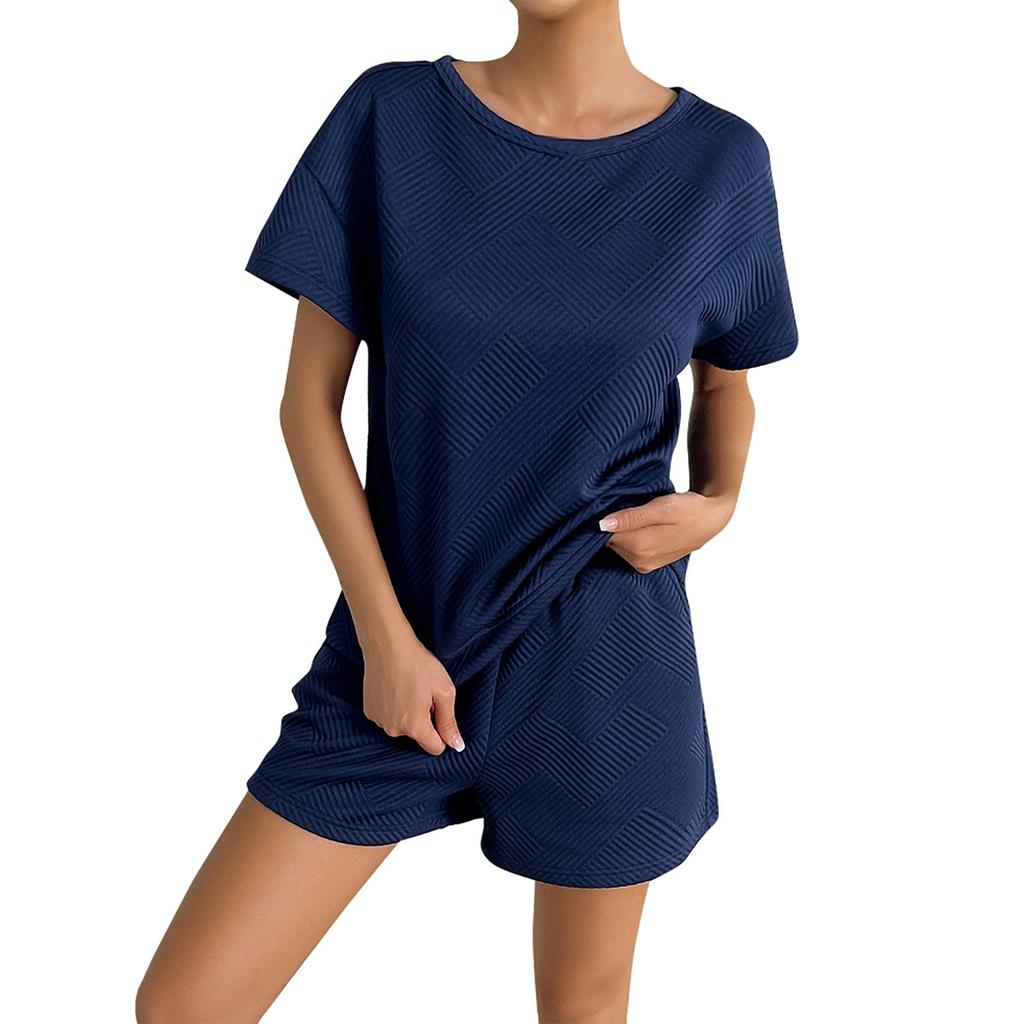 Женские летние однотонные топы и шорты с круглым вырезом, повседневный комплект из двух предметов