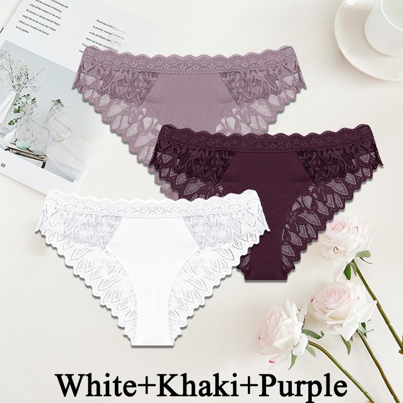 FINETOO 3PCS/Set Women Sexy Lace Panties Underwear Exotic Briefs Female Underpants Soft Lingerie Temptation Embroidery Intimates