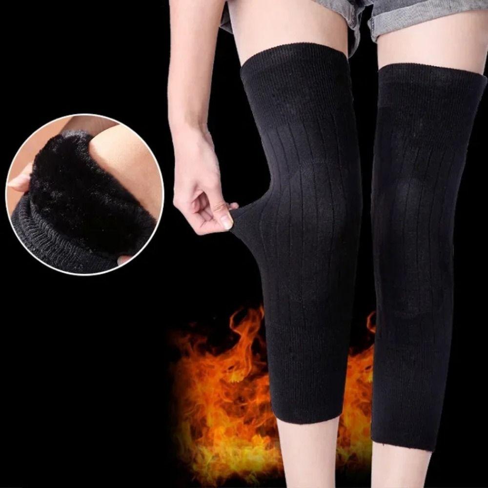 2pcs Double Thick Cashmere Knee Pads Black Winter Warm Leg Warmers Cold