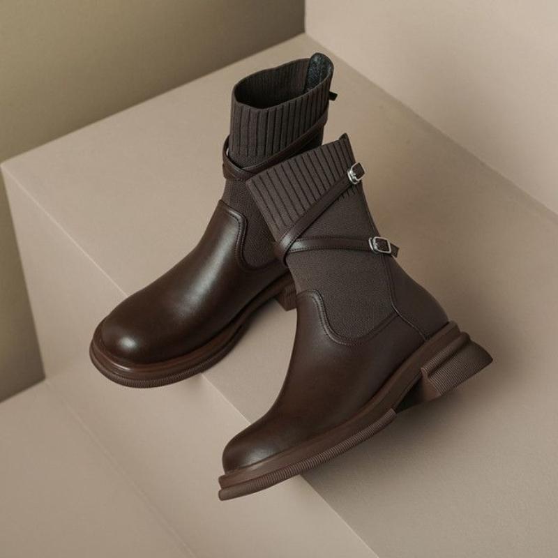 Elegant with Medium Heels Sock Ankle Boots for Women Autumn Winter Round Toe Elastic Booties Chic Luxury Woman Short Shoes