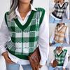 Women's Autumn and Winter Casual Contrast Plaid Knitted Tank Top Sweater Vest