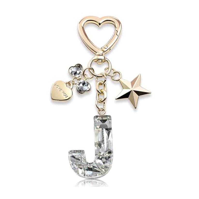 Bling Keychain with Initial Letter Butterfly Star Pink Purple - Cute Gift for Women And Girls Bag Cup Charms Fashion Accessory