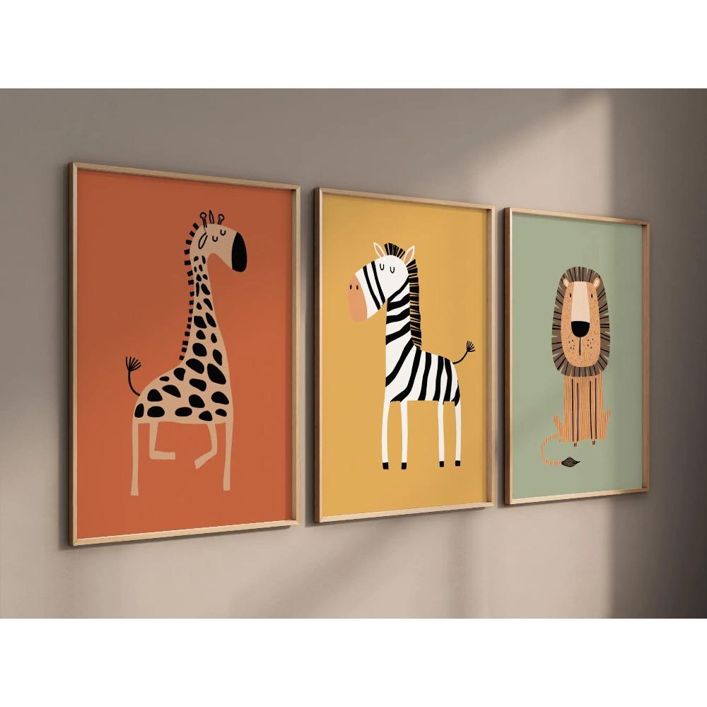Safari Animal Nursery Prints Canvas Poster Boho Jungle Wall Art Decor Birthday Baptism Gift Home Bedroom Living Room Decoration