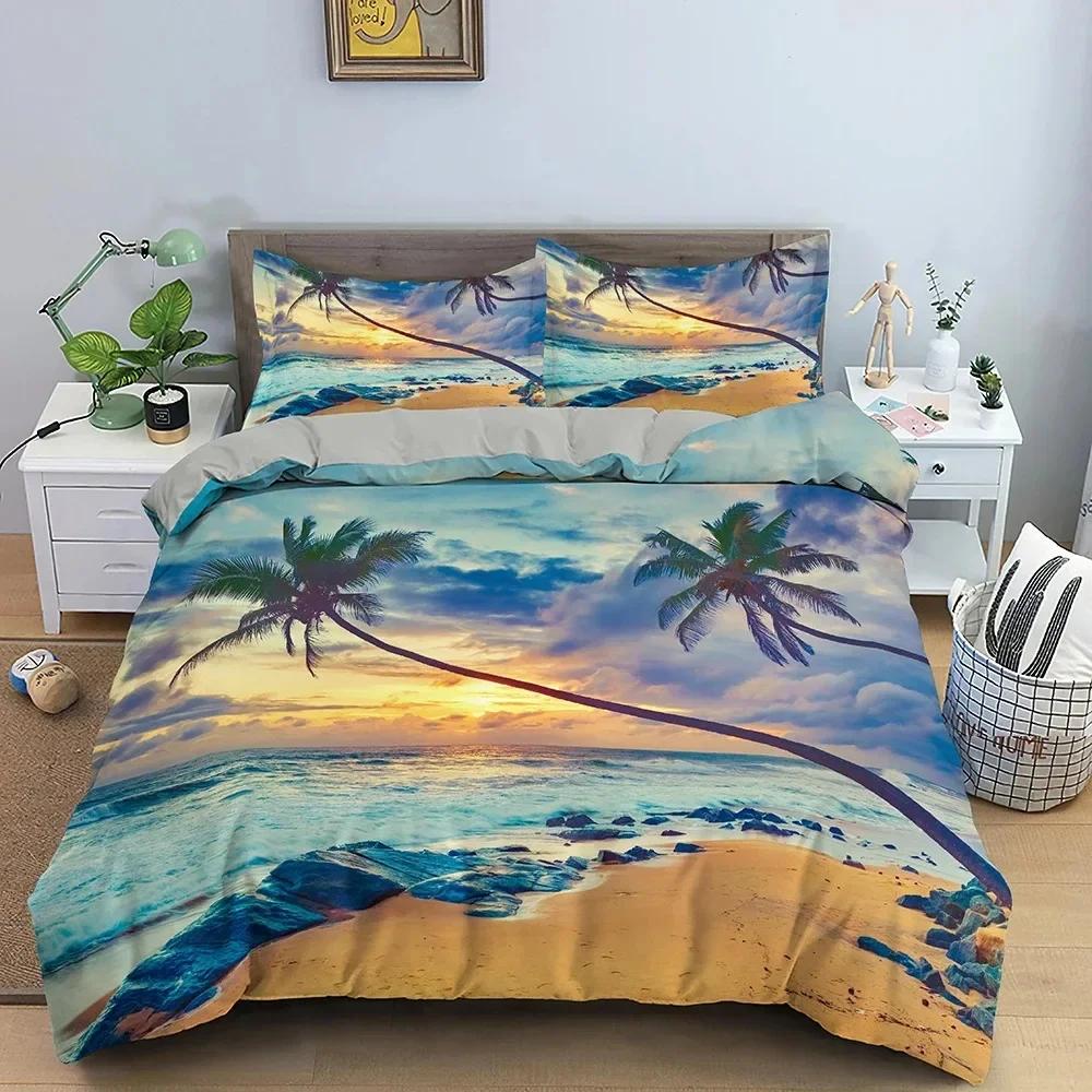 Luxury New 3D Print Beach Starfish Duvet Cover Set Queen Blue Cute Ocean Creatures Bedding Set Sea Shells Starfish Cover