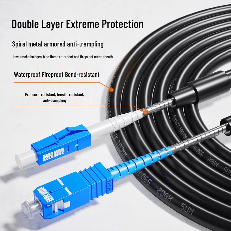 Outdoor Armored Single-Mode LC-SC Fiber Optic Patch Cable