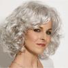 Synthetic Short Curly Hair Grey White Elderly Wig for Women Mommy Wig with Bangs Cosplay Costume Party Grandma Gift Wig