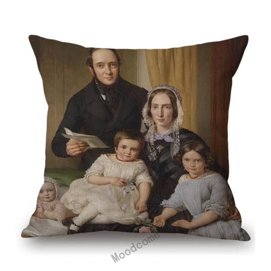 Royal Ancient European Elegant Madame Lady Princess Family Party Portrait Oil Painting Decorative Pillow Sofa Cushion Cover